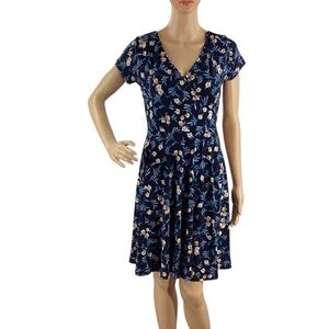 Kaileigh Amandine Floral Faux Wrap Dress Navy Blue Size M